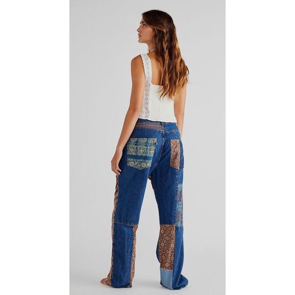 Dr Collectors Free People Patched Button Fly Denim Jeans Womens Small Bohemian - Picture 2 of 15